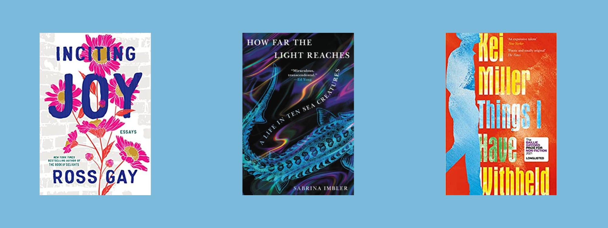 Small cover images of the listed books on a light blue background.