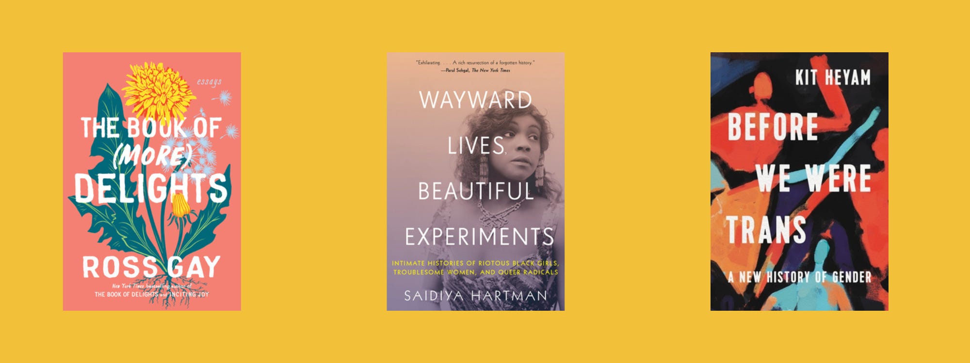 Small cover images of the listed books on a yellow background.